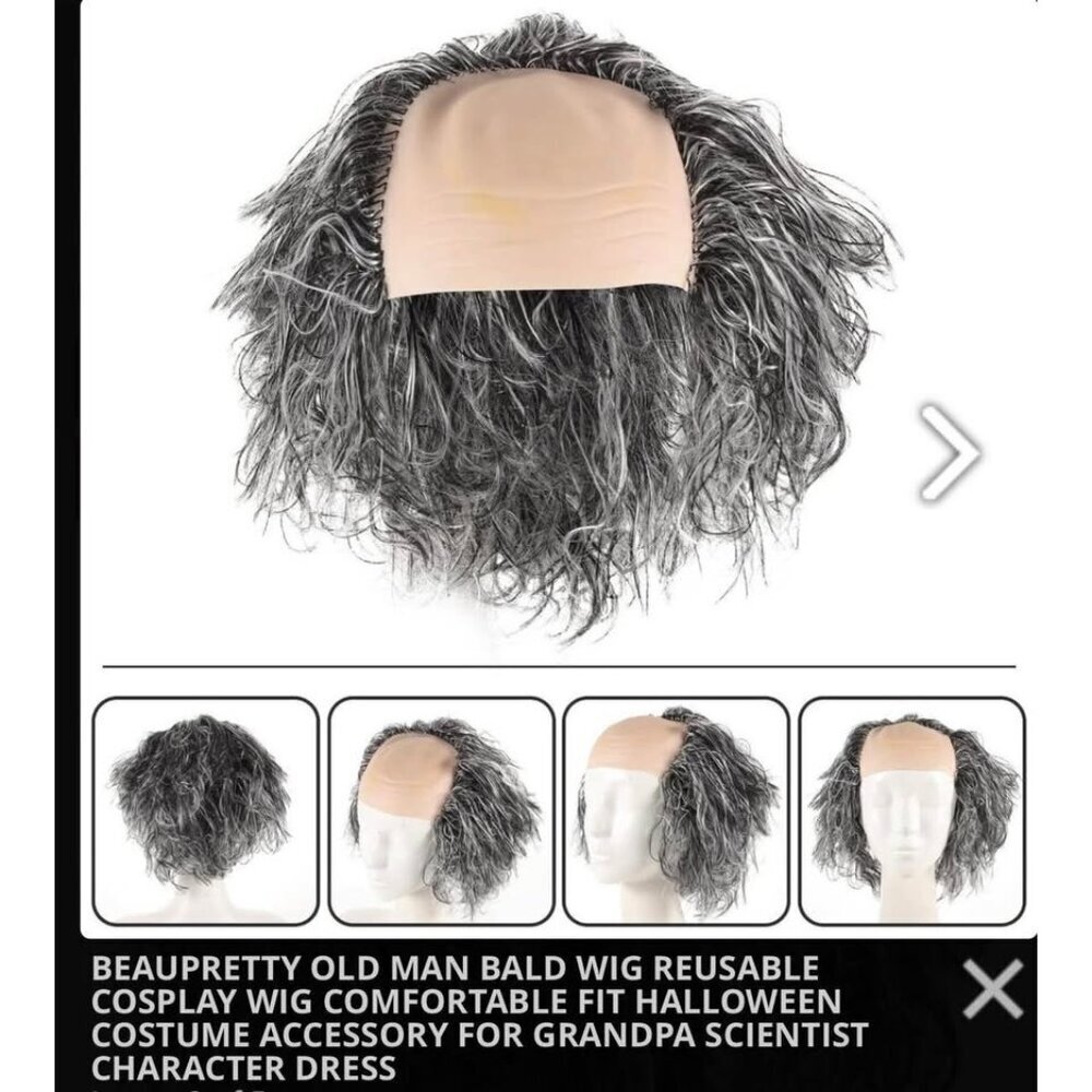 New 5X Beaupretty Old Man Bald Wig Halloween Cosplay